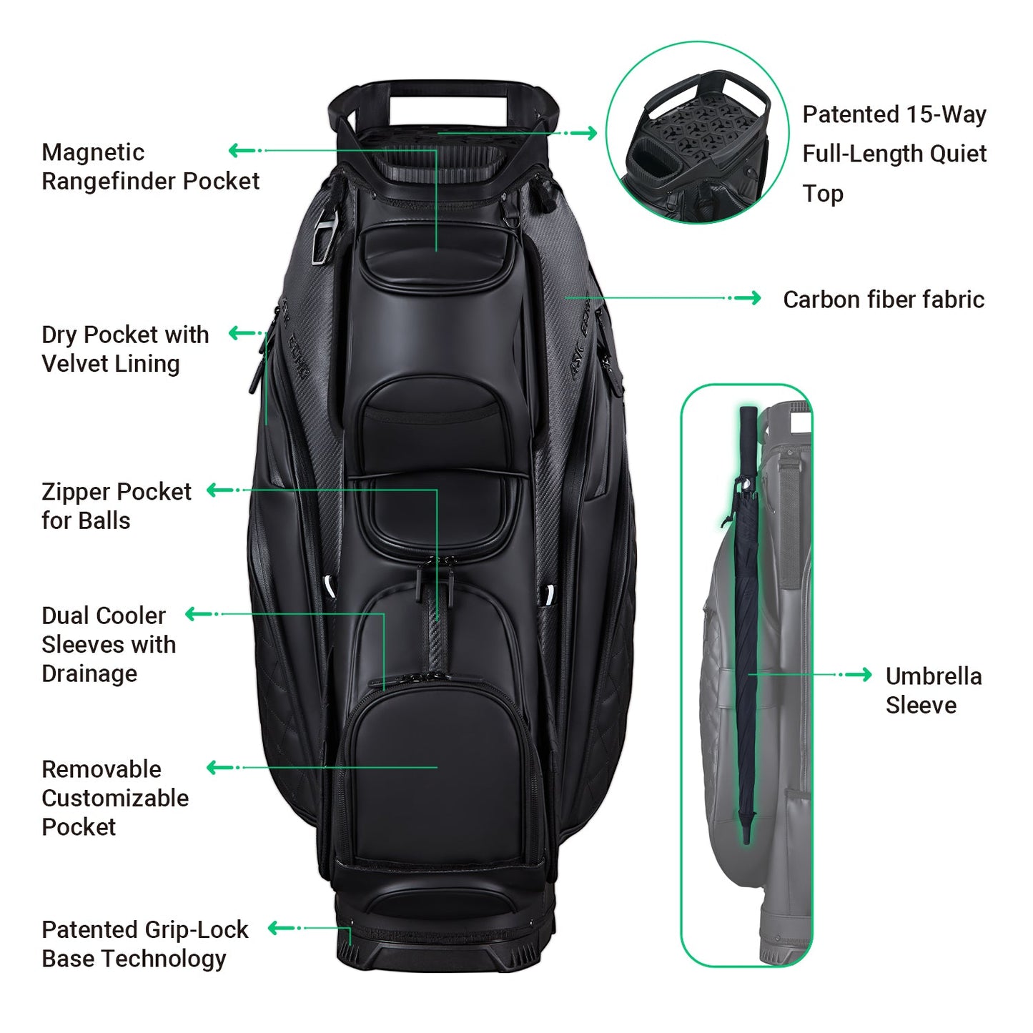 Ask Echo 2024 SLC-130LE Luxury 15 Way Full Length Dividers Golf Soundless Synthetic Leather Cart Bag