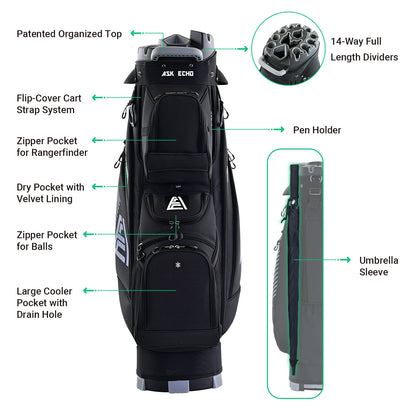 Ask Echo 2024 T-LOCK 14 Way Organizer Dividers Golf Soundless Cart Bag / All Color